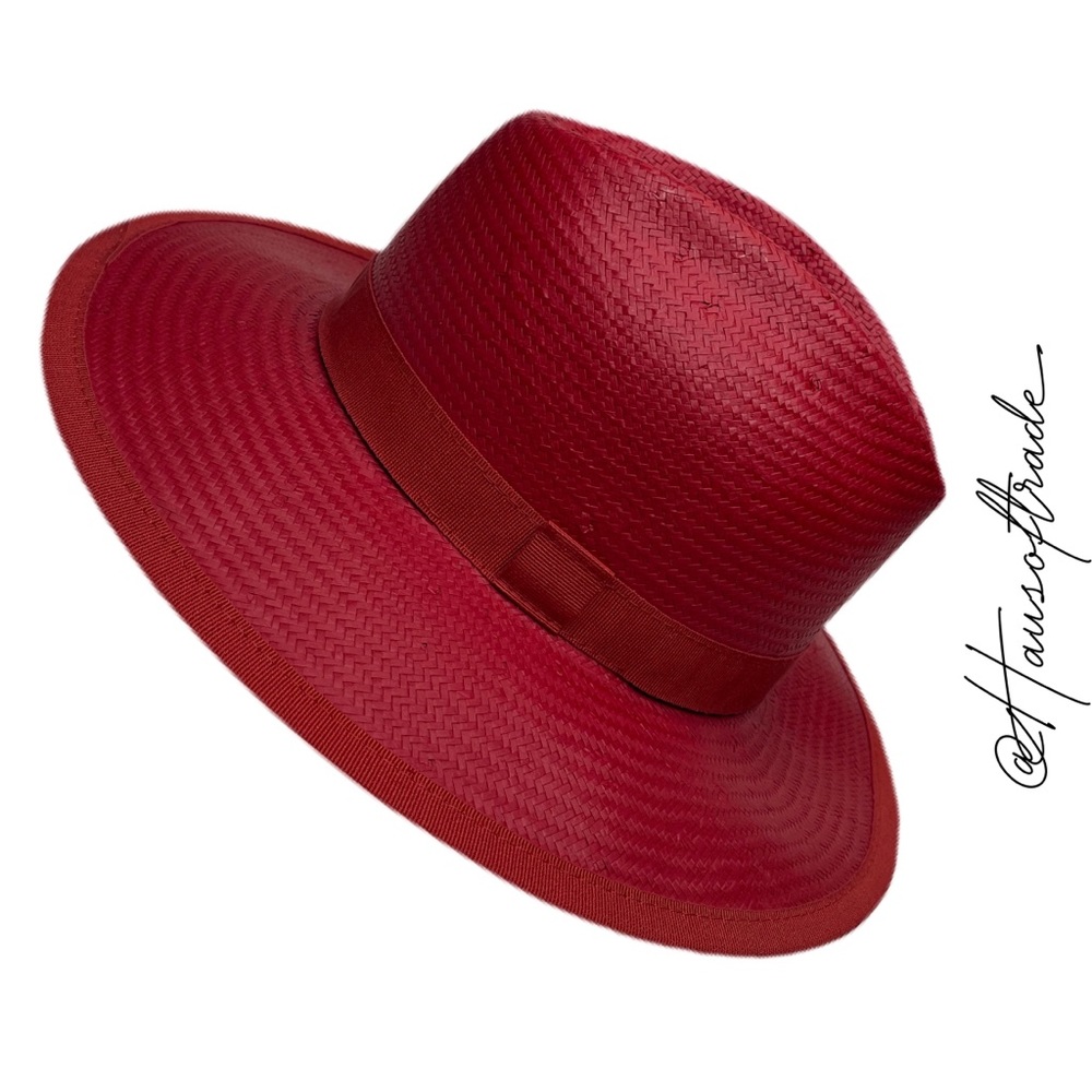 MAXMARA Weekend Rolle Red Straw Ribbon Hat - Picture 8 of 16